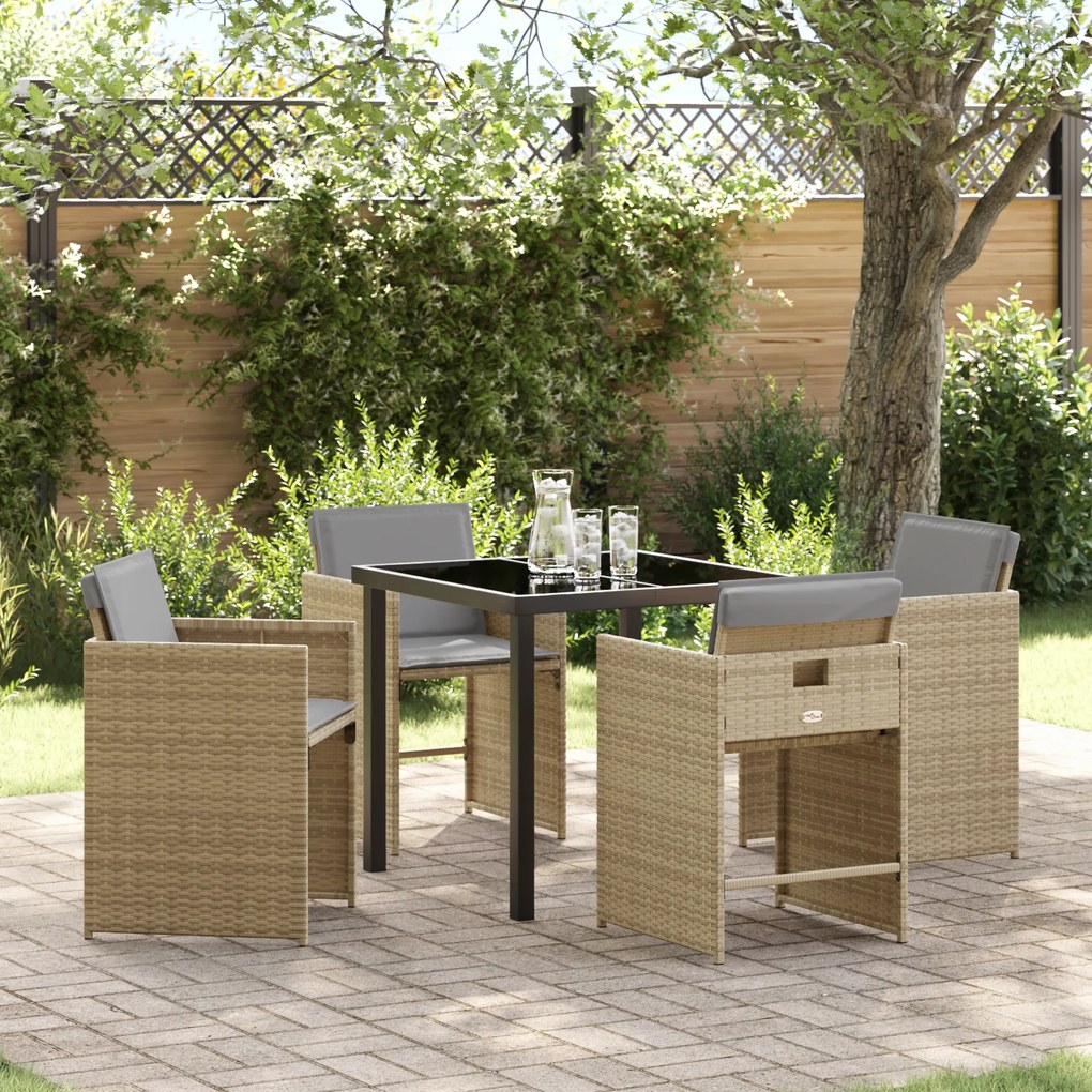 Conjunto de Jantar de Jardim vidaXL com Almofadas Bege em Rattan Polié