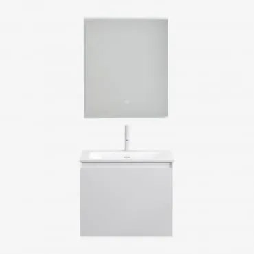 Conjunto De Móveis De Banheiro Em Madeira Macrae Com Pia Integrada Branco & Led Retangular E Anti-embaciamento 60x70 Cm Riben & Branco - Sklum