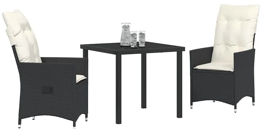 Conjunto de Jantar de Jardim com 3 Peças e Almofadas em Poly Rattan Pr
