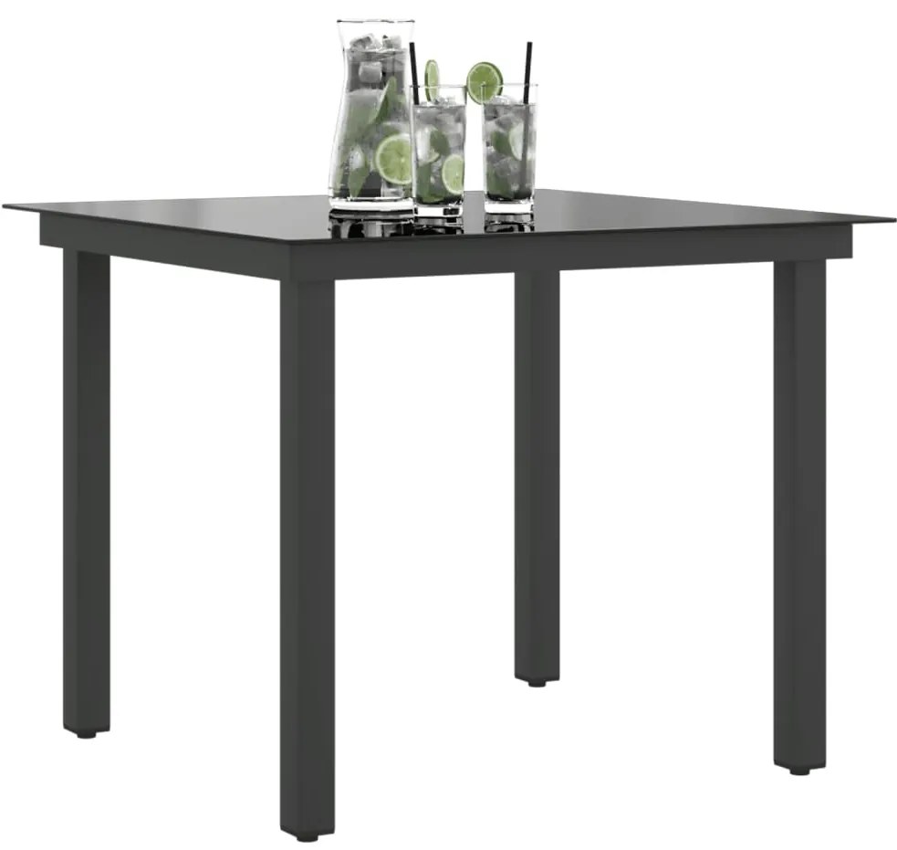 Mesa de jardim em alumínio e vidro 80x80x74 cm preto