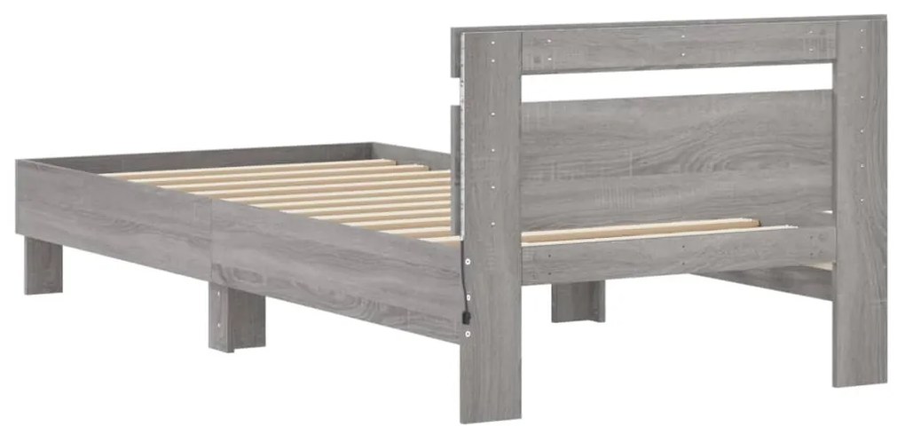 Estrutura de cama c/ cabeceira/luzes LED 90x190 cm cinza sonoma