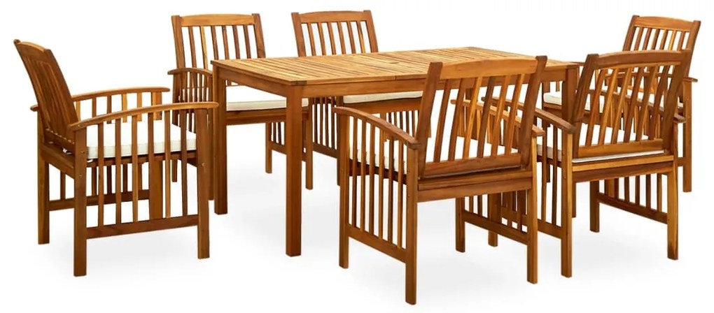 3058087 vidaXL 7 pcs conjunto de jantar p/ jardim c/ almofadões acácia maciça