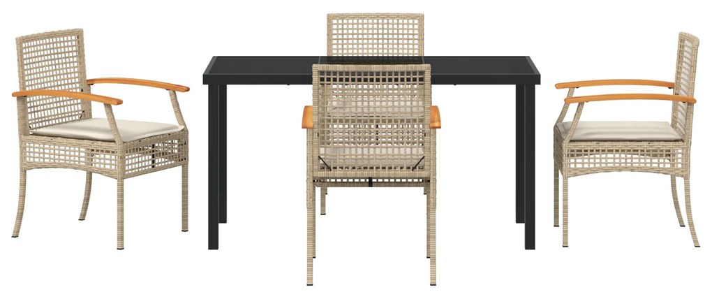 Conjunto de Jantar de Jardim 5 Peças com Almofadas Vime Poly Bege