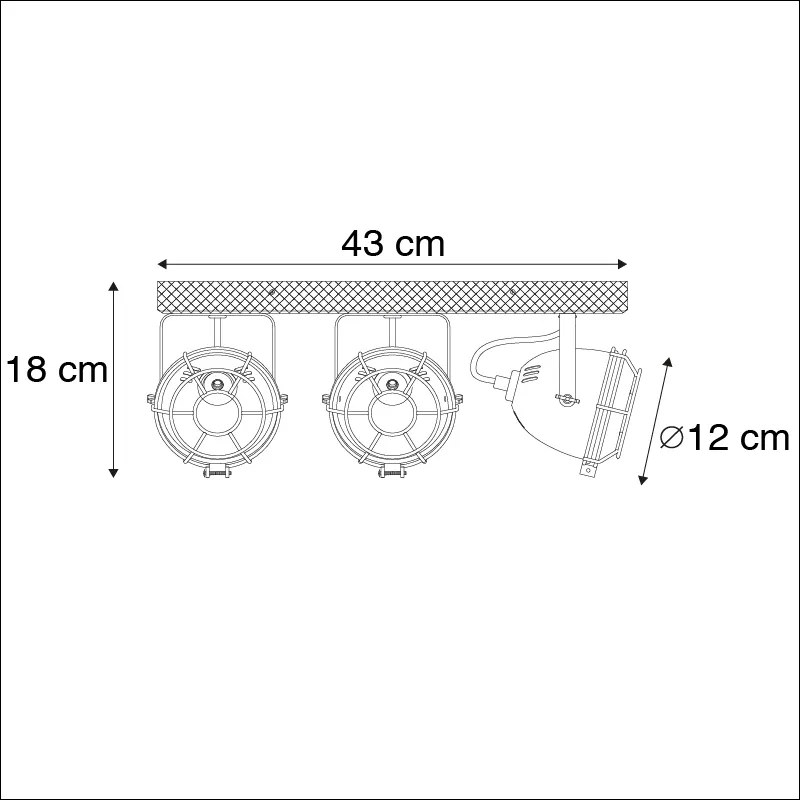 Ponto industrial marrom ferrugem com madeira 3-luz inclinável - Gina Industrial