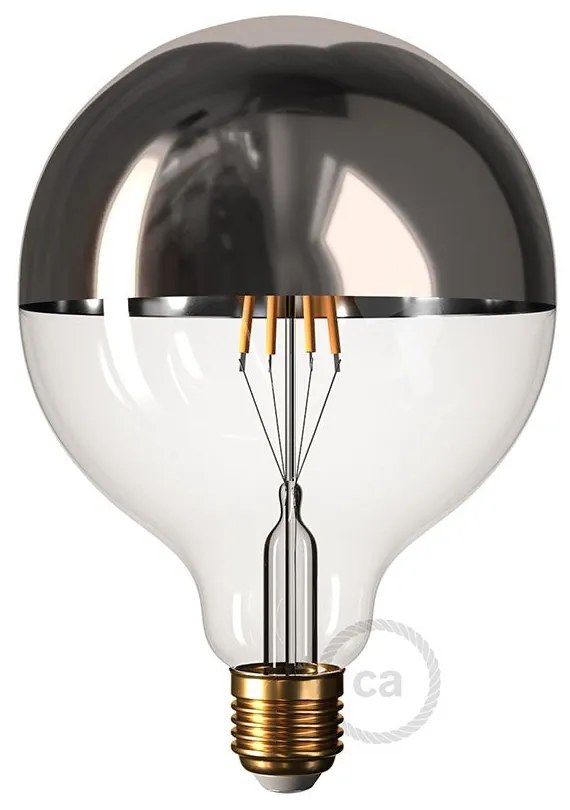 Silver half sphere Globe G125 LED light bulb 7W E27 2700K Dimmable