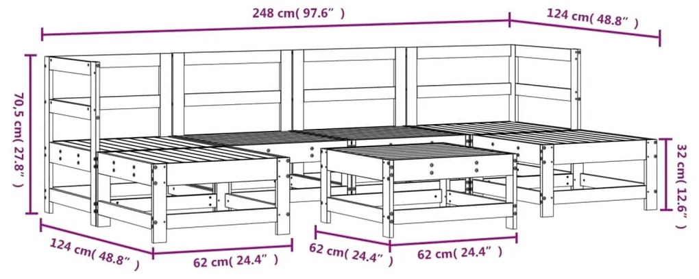 7 pcs conjunto lounge de jardim madeira de douglas maciça