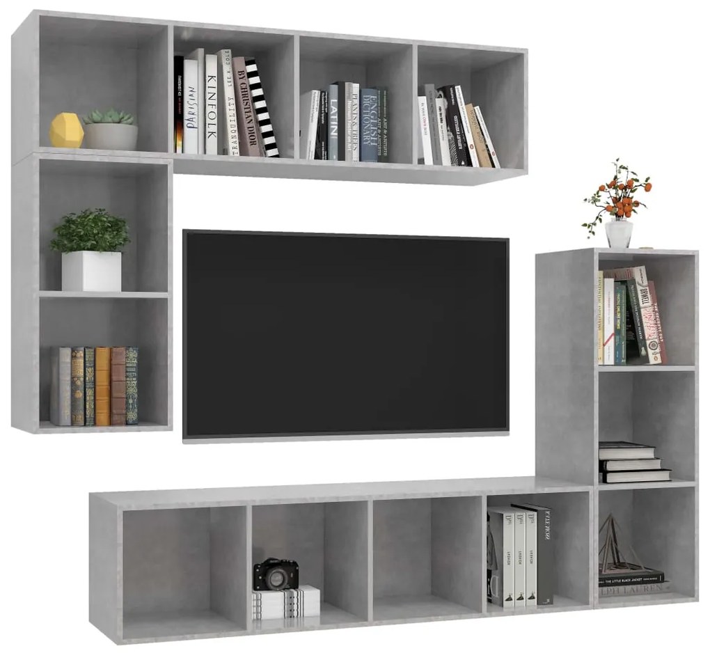 Conjunto móveis de TV 4 pcs madeira processada cinzento cimento