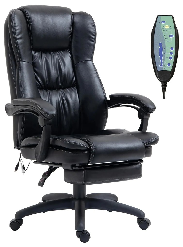 Vinsetto Cadeira de Massagem e Giratória Cadeira de Escritório com Altura Ajustável 6 Pontos de Massagem 68,5x68,5x119-127 cm Preto | Aosom Portugal