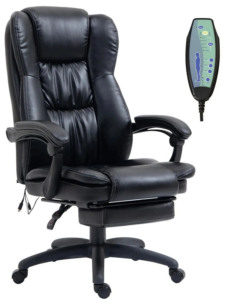 Vinsetto Cadeira de Massagem e Giratória Cadeira de Escritório com Altura Ajustável 6 Pontos de Massagem 68,5x68,5x119-127cm Preto | Aosom Portugal