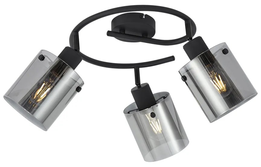 Foco de teto de design preto com vidro fumê redondo 3 luzes - Domo Moderno