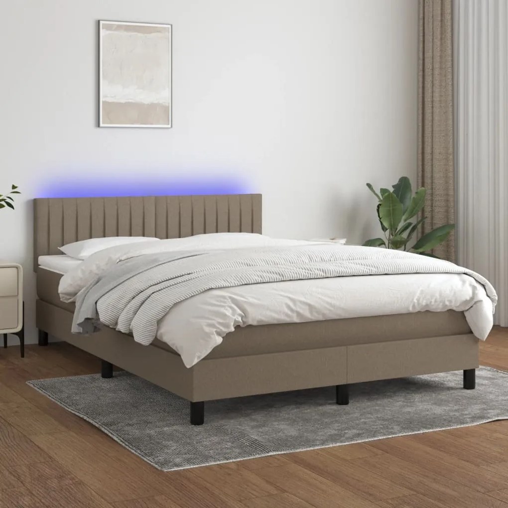 vidaXL Cama box spring colchão/LED 140x200 cm tecido cinza-acastanhado