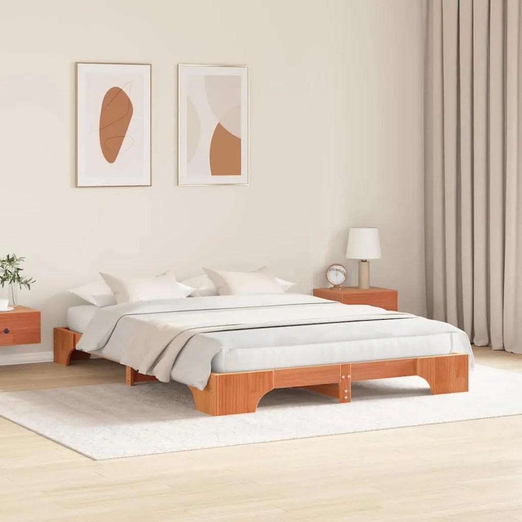 Estrutura de Cama Castanho Encerado 160x200 cm em Madeira de Pinheiro