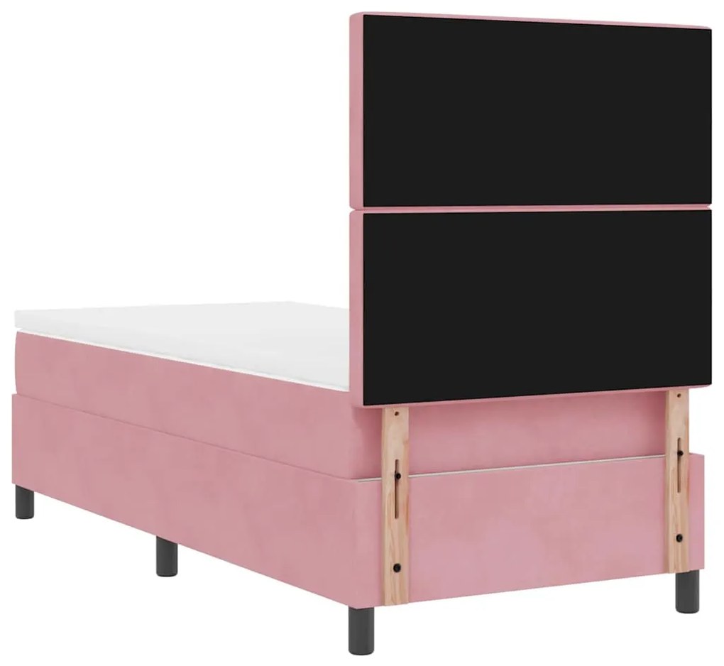Cama Box Spring com Colchão e LED Rosa 90x190 cm Veludo