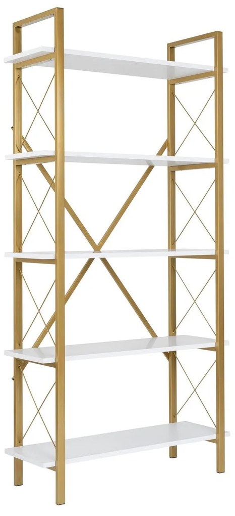 Estante "Elysian" – Branco e Dourado, 90x34x180 cm, Design Industrial