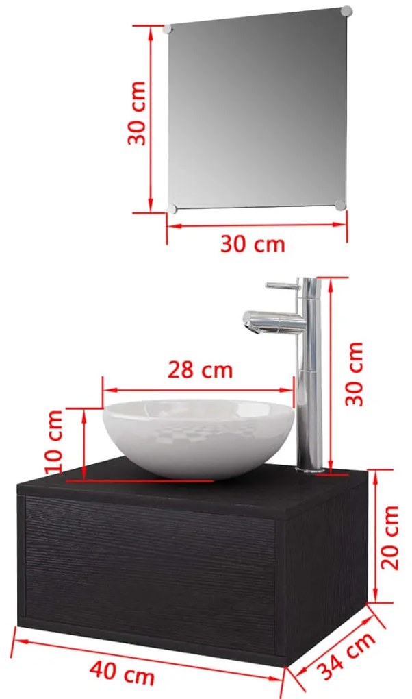 Conjunto móveis casa de banho 4 pcs com bacia e torneira, preto