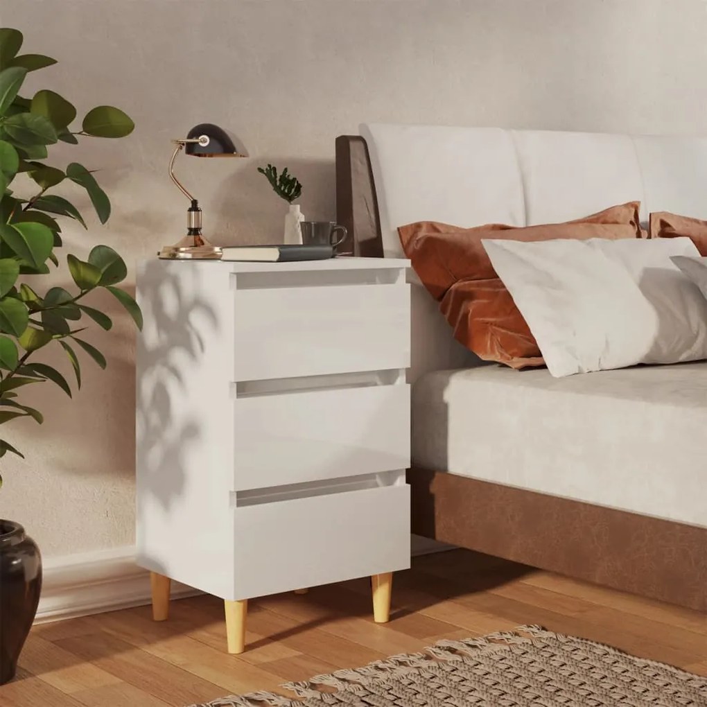 805899 vidaXL Mesa cabeceira c/ pernas madeira 40x35x69 cm branco brilhante