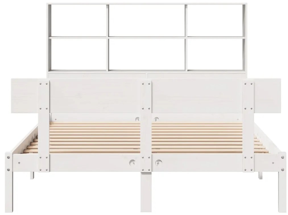 Cama com estante sem colchão 140x190 cm pinho maciço branco