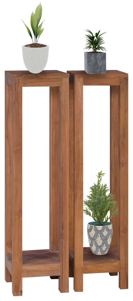 vidaXL Suportes para plantas 2 pcs 25x25x100 cm madeira de teca maciça