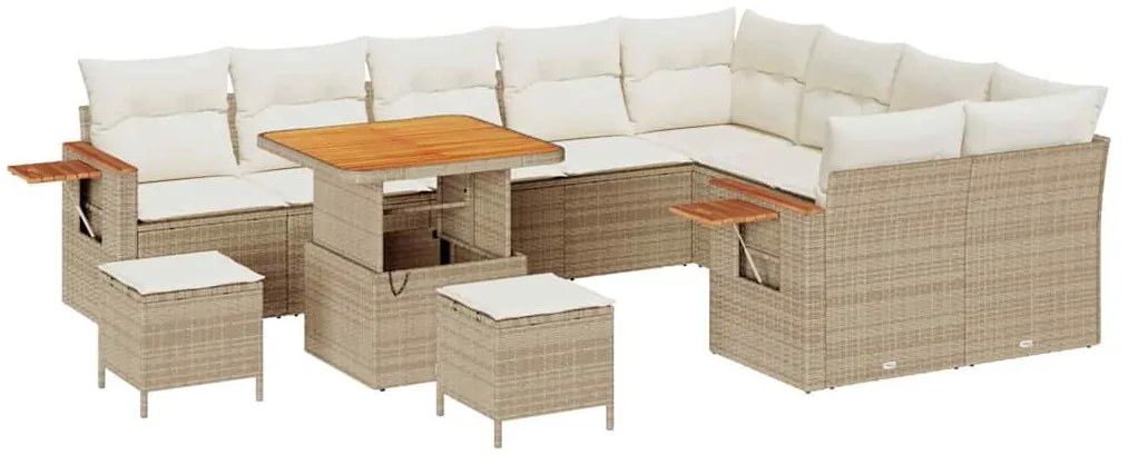 Conjunto de Sofá de Jardim vidaXL 12 Peças com Almofadas Bege Vime Pol