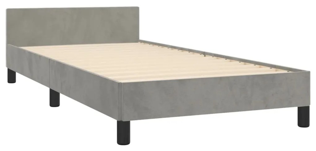 Estrutura de cama c/ cabeceira 90x200 cm veludo cinzento-claro