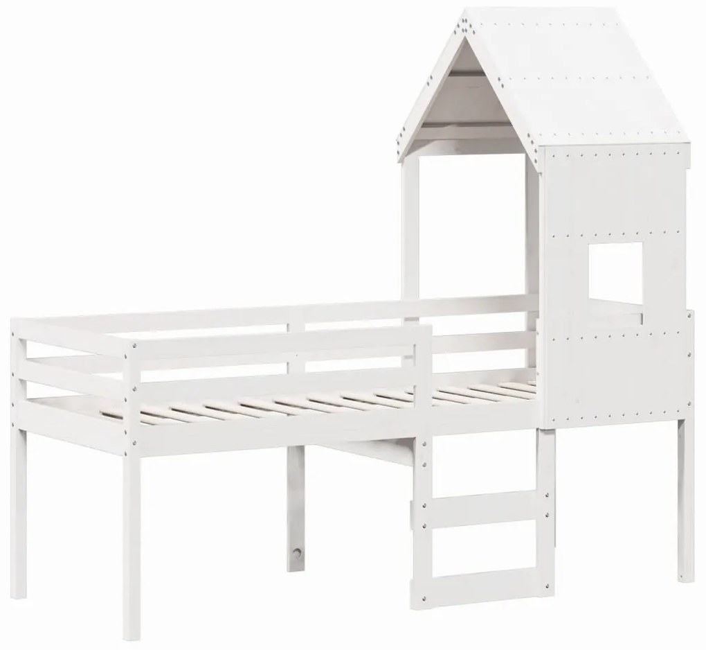 Cama alta com telhado 90x200 cm pinho maciço branco