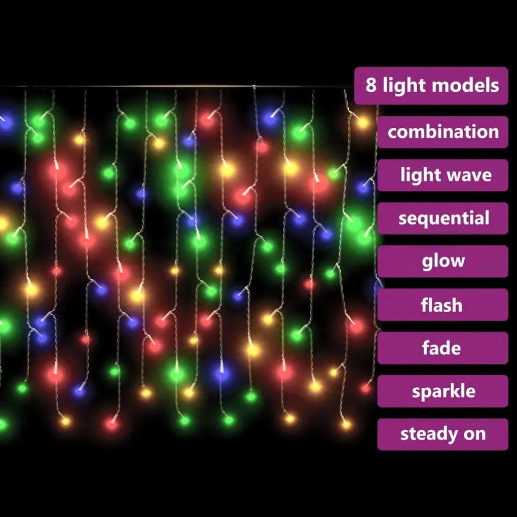 Cortina de Luzes Pingente Gelo - 10m - 400 LED - 8 funções colorido