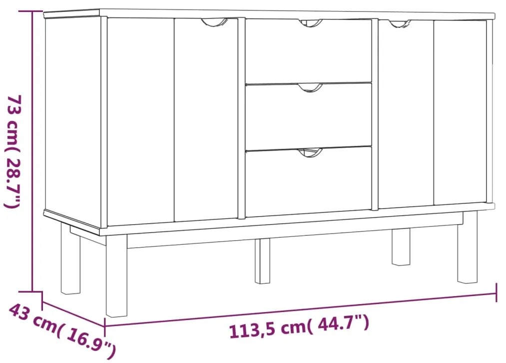 Aparador OTTA 113,5x43x73 cm pinho maciço castanho/cinza