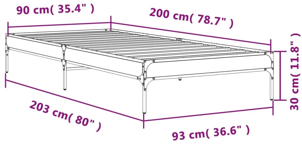 Estrutura de cama derivados de madeira e metal cinzento sonoma