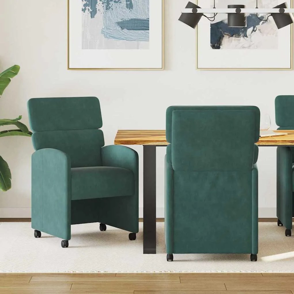 vidaXL Cadeiras de Jantar com Rodas 2 pcs Verde-escuro 58 x 65 x 98 cm