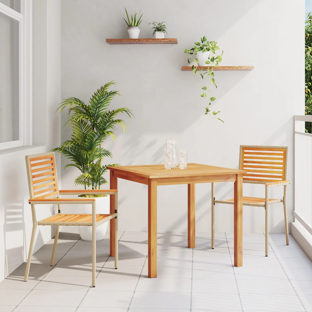 Conjunto de Jantar de Jardim vidaXL de 3 peças em Rattan Poliéster Bege e Acácia