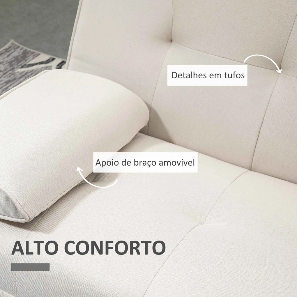 Sofá Cama 3 Lugares com Encosto Ajustável Apoio para os Braços Desmontável e 2 Suportes para Copos 181x77x78 cm Bege