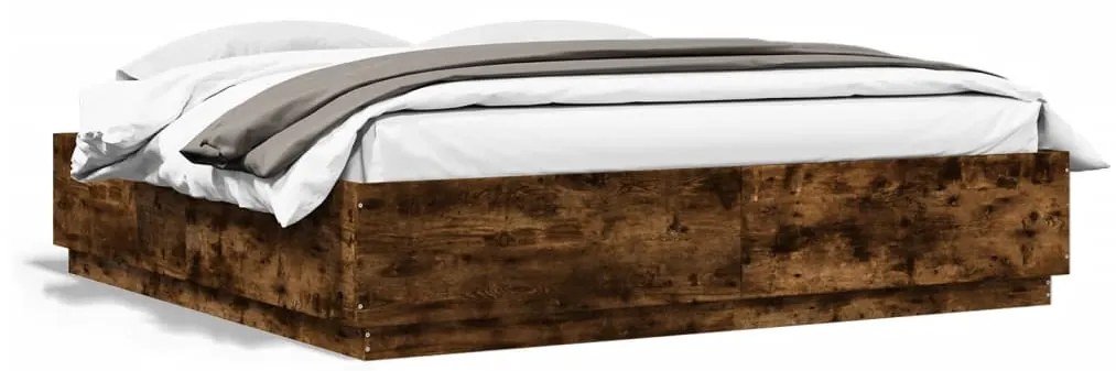 vidaXL Estrutura cama c/ luzes LED derivados madeira carvalho fumado