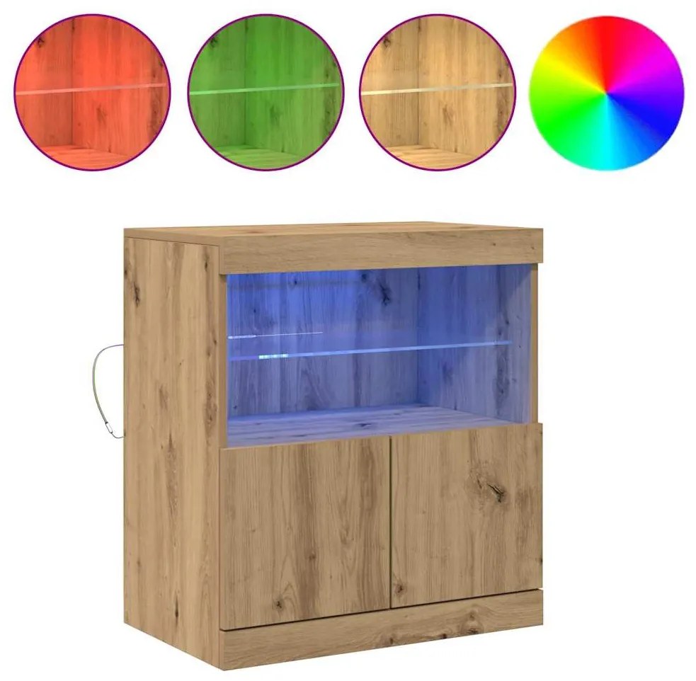 Sideboard vidaXL com Luzes LED Carvalho Artesanal 60x37x67 cm