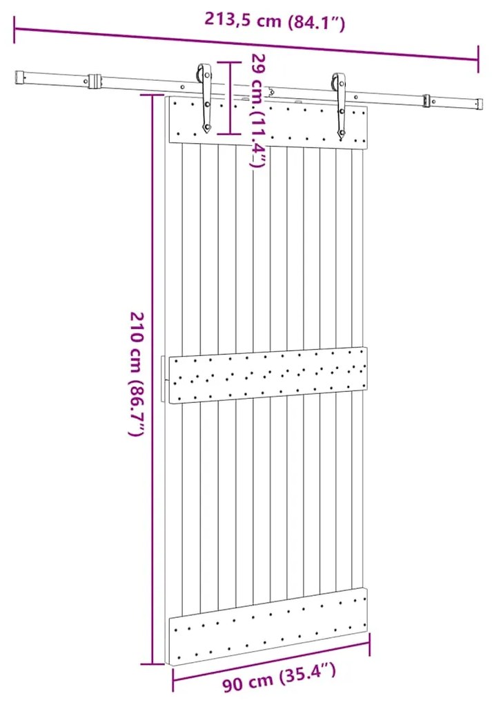 Porta de correr com ferragens 90x210 cm madeira de pinho maciça