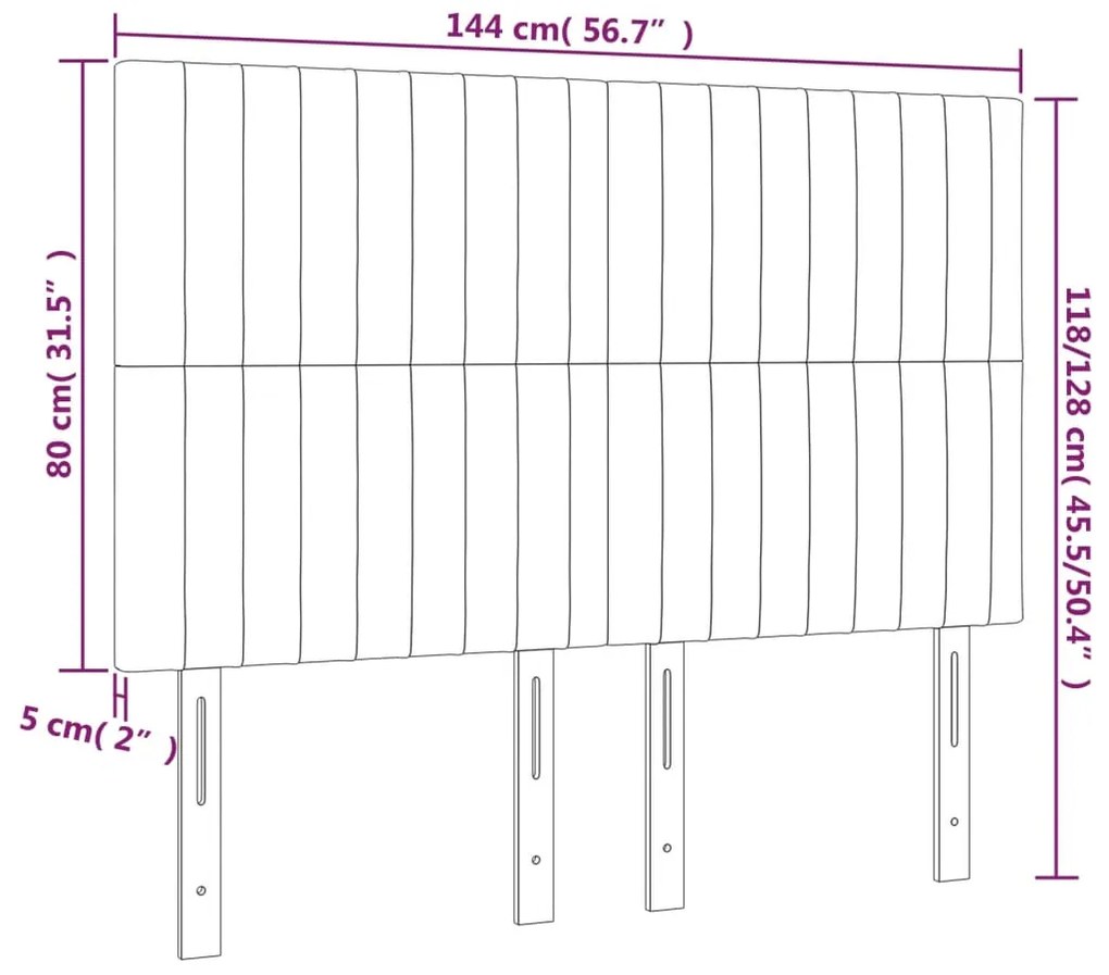 Cabeceira de cama 4 pcs tecido 72x5x78/88 cm castanho-escuro