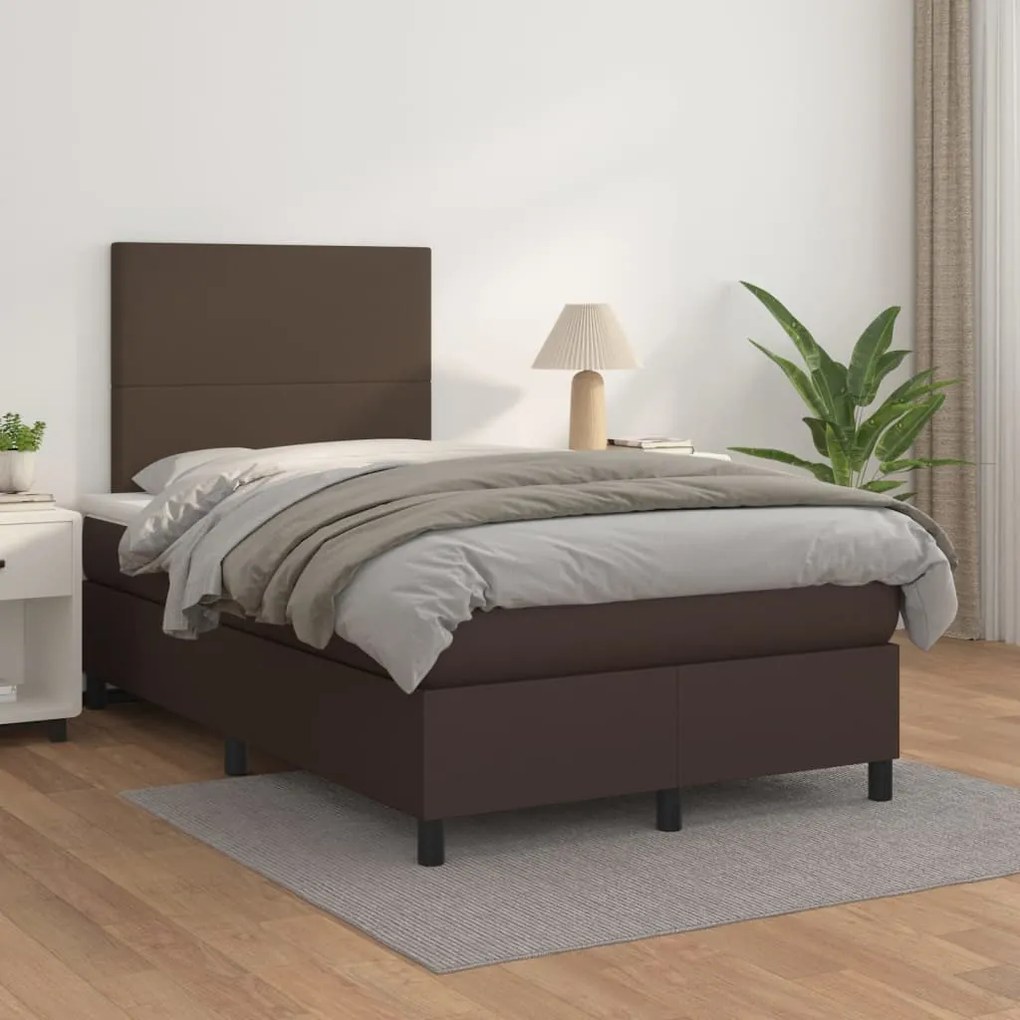 vidaXL Cama com molas/colchão 120x200 cm couro artificial castanho