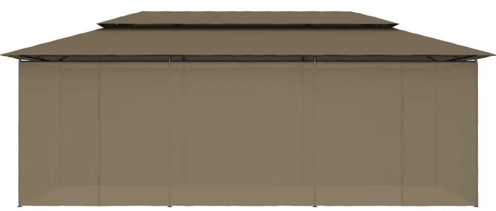 Gazebo c/ cortinas 600x298x270 cm 180 g/m² cinzento-acastanhado