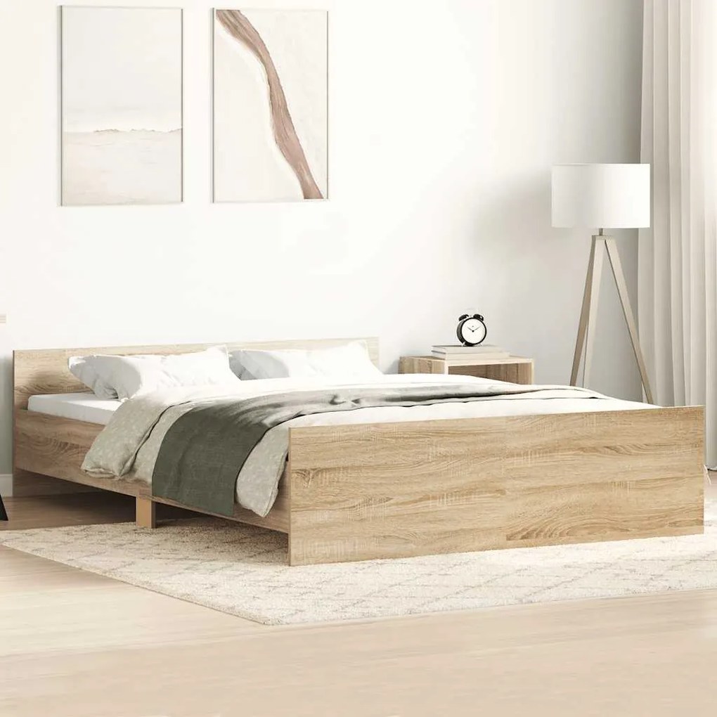 vidaXL Estrutura de cama c/ painéis de cabeceira e pés cinza cimento