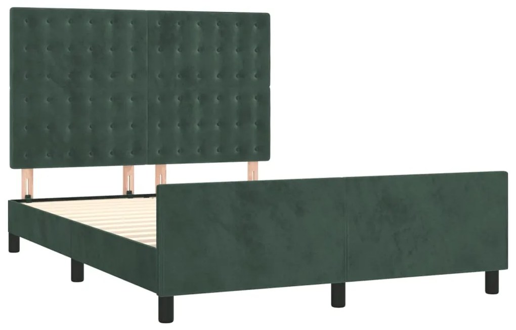 Estrutura de cama sem colchão 140x200 cm veludo verde-escuro
