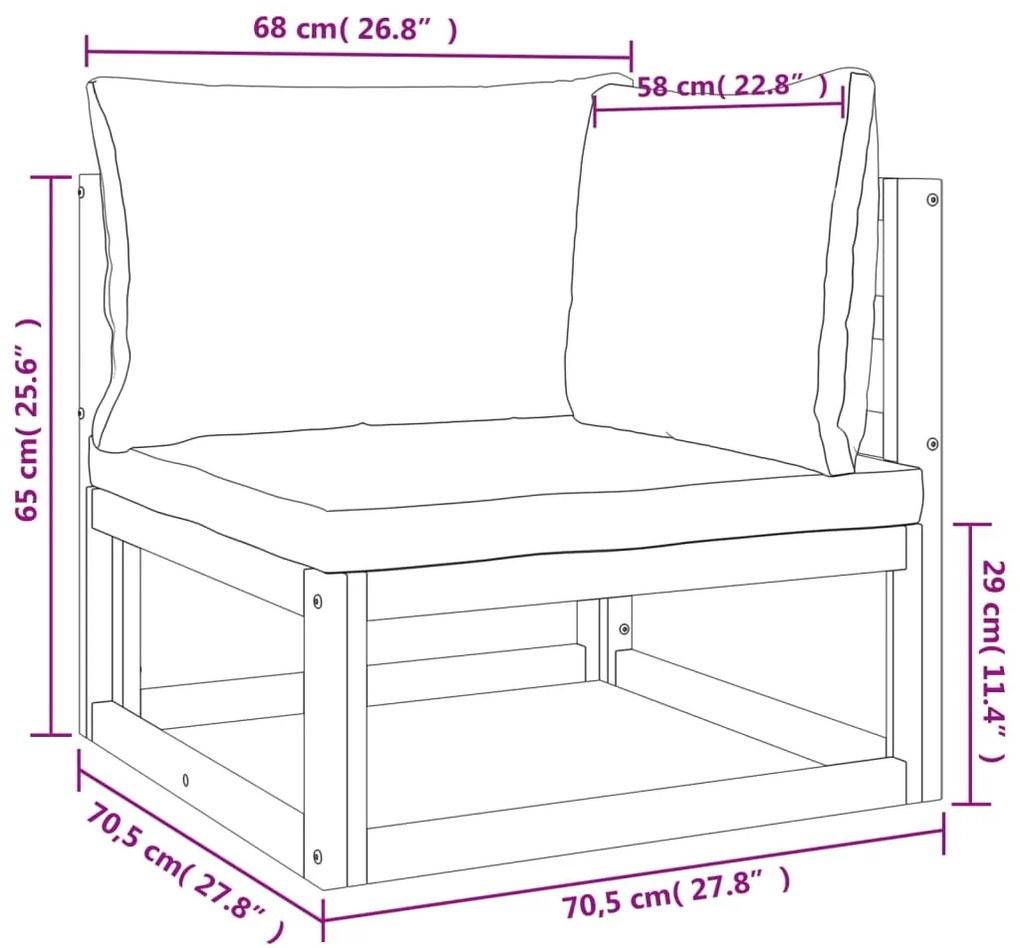 4pcs conj. lounge jardim madeira c/almofadões cinza-acastanhado