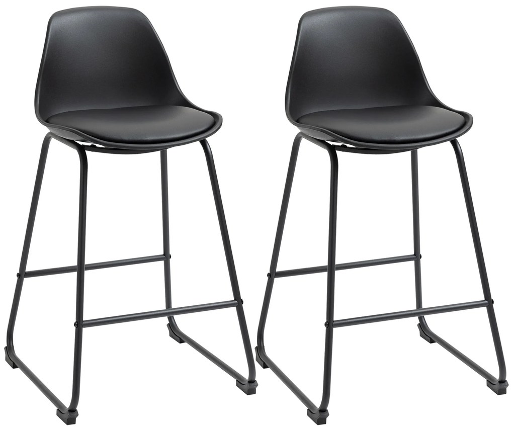 HOMCOM Conjunto de 2 Bancos Altos de Cozinha Estofados em PU Bancos de Bar com Base Antiderrapante e Apoio para os Pés Estilo Moderno Carga Máxima 120kg 43x43x97,5cm Preto