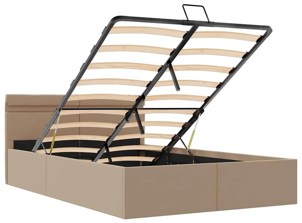 Cama hidrául. arrumação e LED 120x200cm couro artif. cappuccino