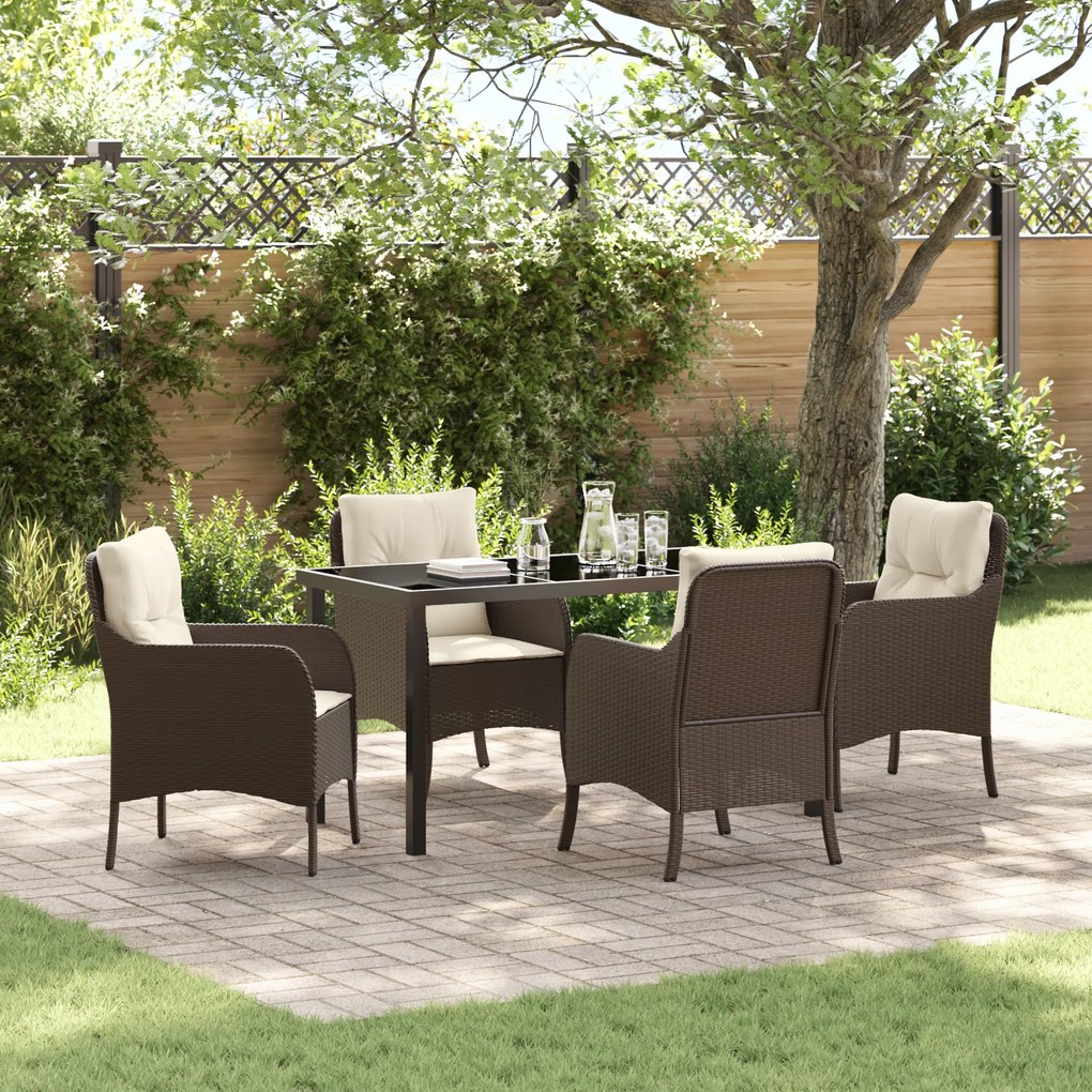 vidaXL Conjunto de Jantar de Jardim com Almofadas Vime Poly Castanho
