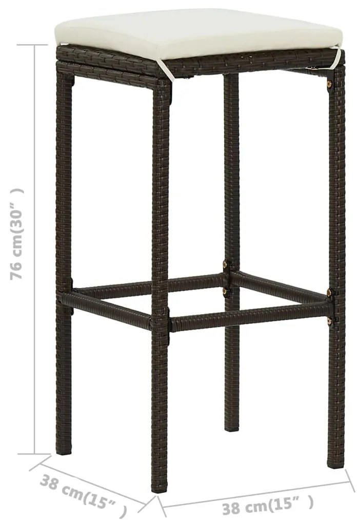 3 pcs conjunto de bar para jardim com almofadões castanho
