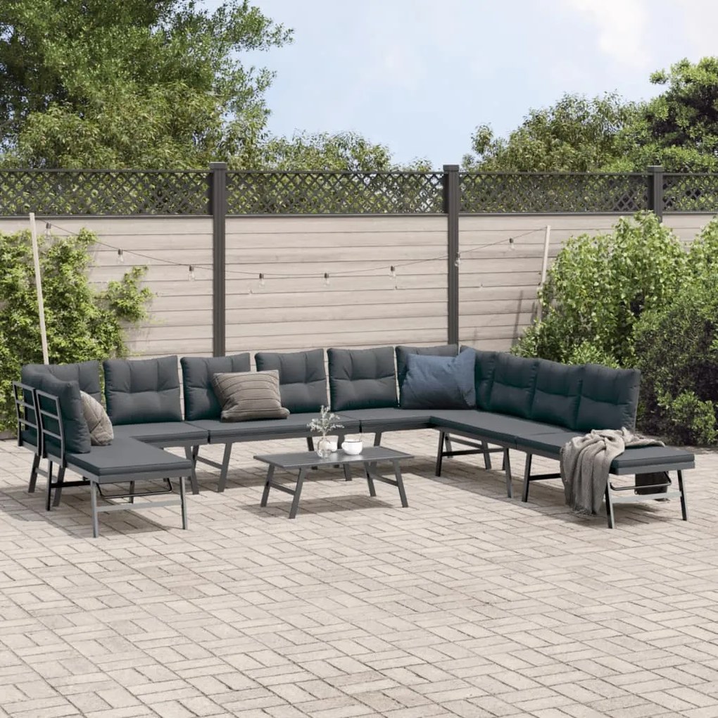 vidaXL 6 pcs bancos de jardim com almofadões aço revestido a pó preto