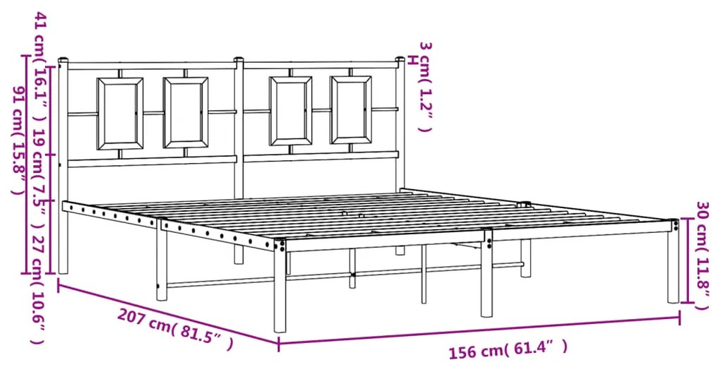 Estrutura de cama com cabeceira 150x200 cm metal branco