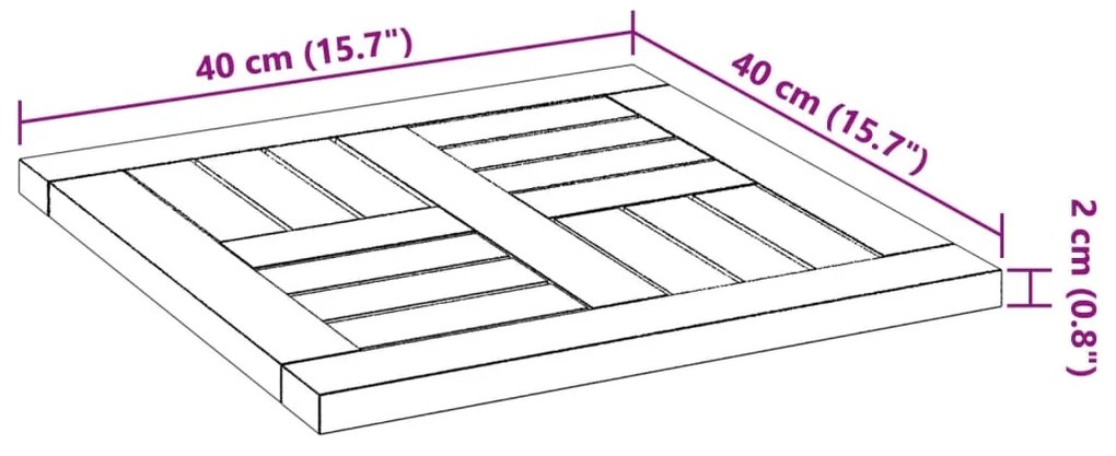 Tampo de mesa quadrado 40x40x2 cm madeira de acácia maciça