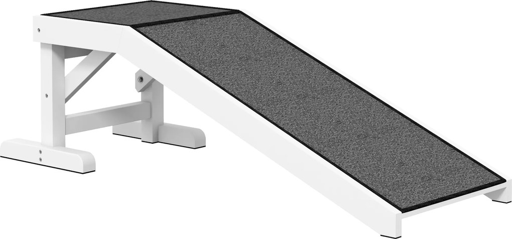 Rampa de Madeira para Animais com Tapete Antiderrapante para Cães Pequenos ou Séniores 125x40x35,5 cm Branco e Cinza