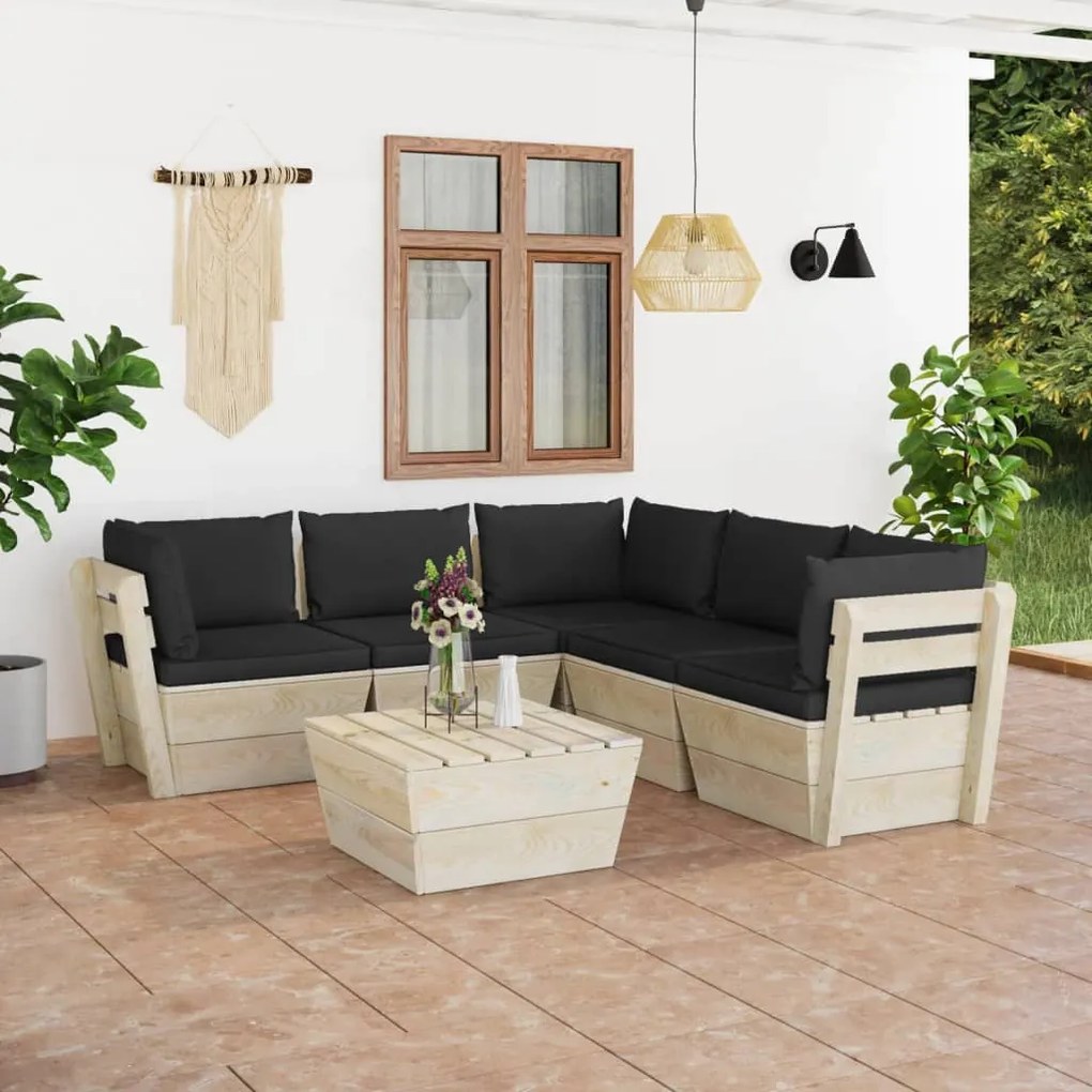 vidaXL 6 pcs conjunto lounge de paletes + almofadões madeira de abeto