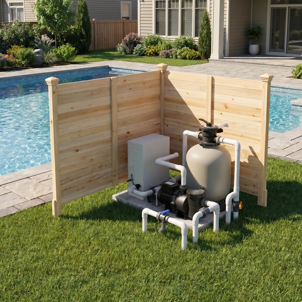 Biombos de privacidade para exterior 119 x 119 cm, 4 painéis com estacas metálicas, para ar condicionado e caixote do lixo de jardim, Natural